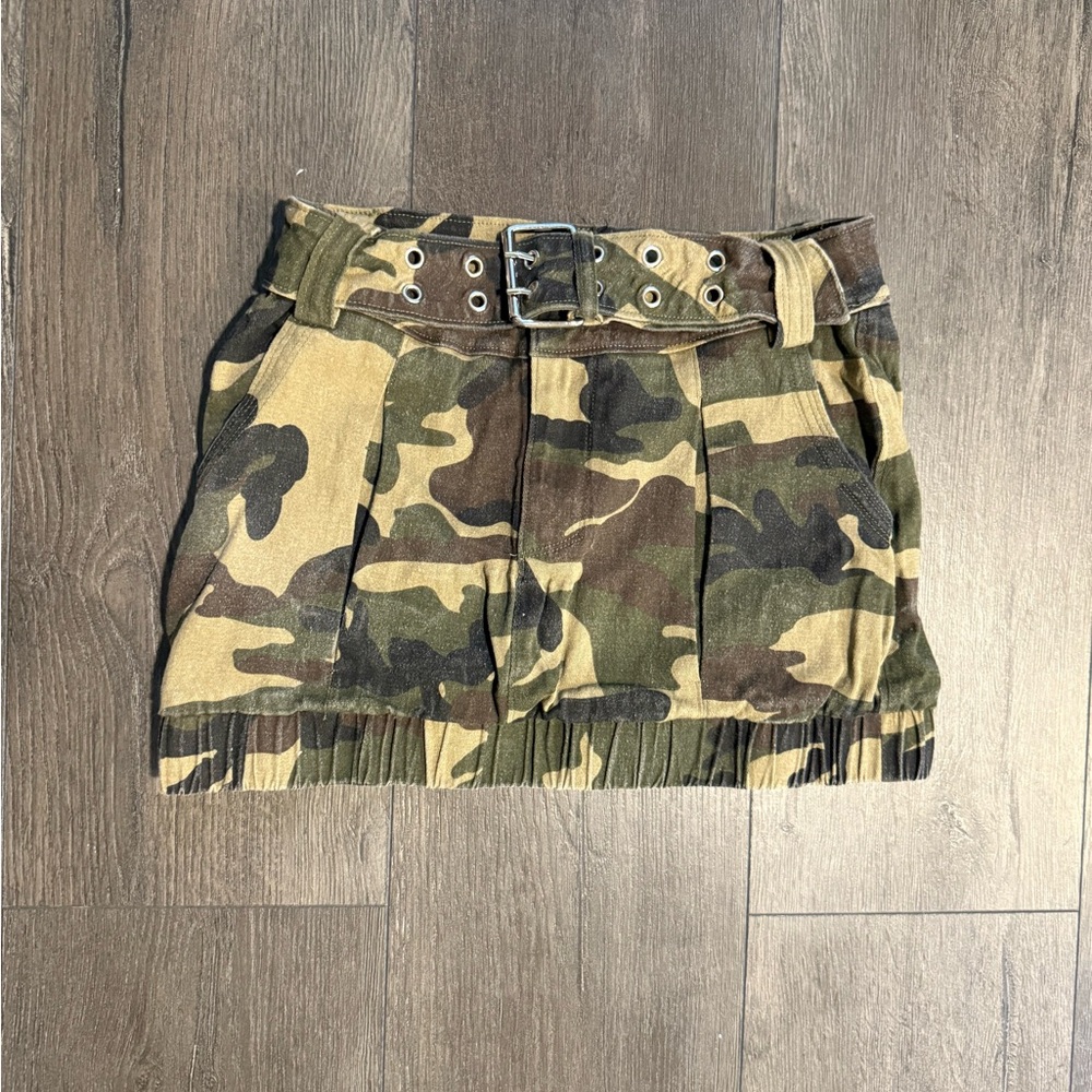 Fashion Nova Pleated Mini Skirt Green Tan Casual